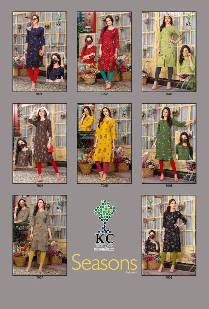 Kc Seasons 7 Latest Fancy Designer Heavy Rayon Kurti With Mask Collection